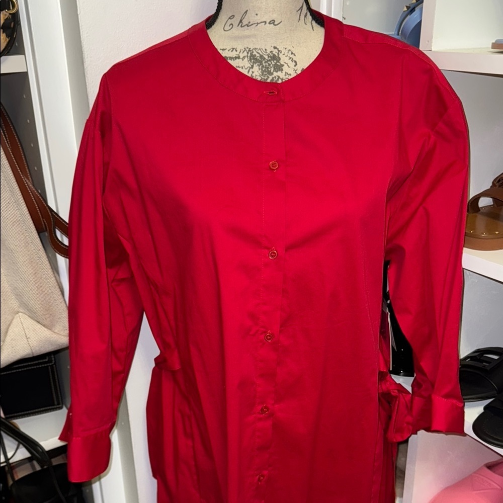 Red Button-Up Dress - Picture 2 of 10